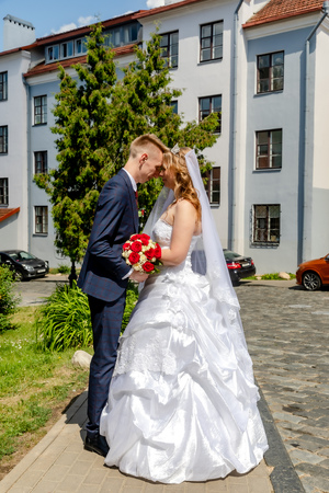 MINSK, BELARUS - 1 JUNE, 2019: beautiful couple in love newlywedsのeditorial素材