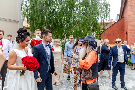 MINSK, BELARUS - 1 JUNE, 2019: beautiful couple in love newlywedsのeditorial素材
