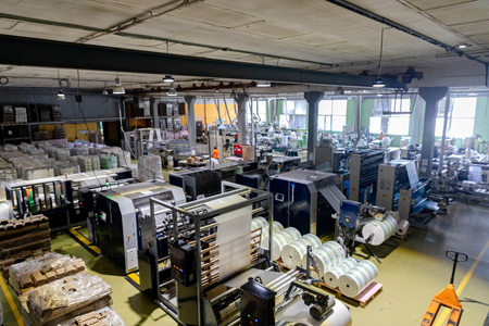 MINSK, BELARUS - 1 JUNE, 2019: factory for the production of biodegradable eco-friendly shopping bagsのeditorial素材