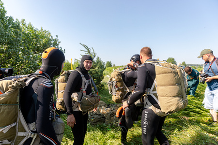 MINSK, BELARUS - 1 JUNE, 2019: rescue divers on combat missionのeditorial素材