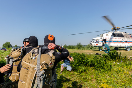 MINSK, BELARUS - 1 JUNE, 2019: rescue divers on combat missionのeditorial素材
