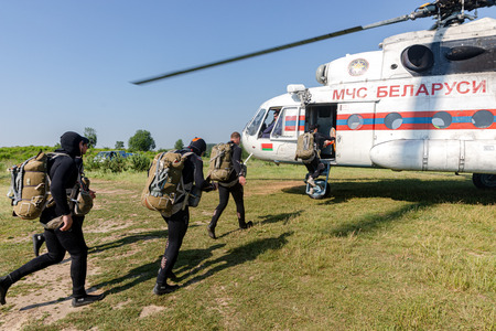 MINSK, BELARUS - 1 JUNE, 2019: rescue divers on combat missionのeditorial素材