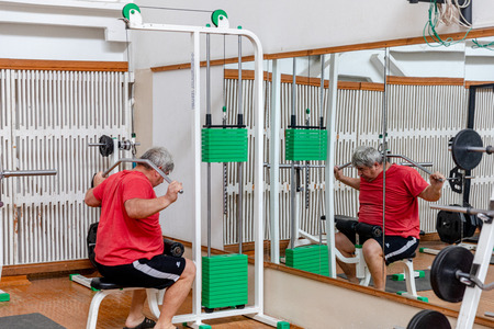MINSK, BELARUS - 1 JUNE, 2019: disabled man in the gym, Disabled sportsman Conceptのeditorial素材