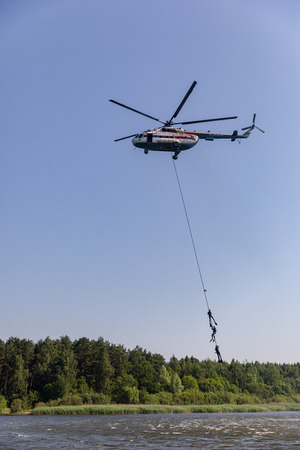 MINSK, BELARUS - 1 JUNE, 2019: rescue divers on combat missionのeditorial素材