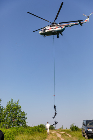 MINSK, BELARUS - 1 JUNE, 2019: rescue divers on combat missionのeditorial素材
