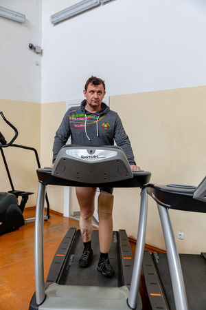 MINSK, BELARUS - 1 JUNE, 2019: disabled man in the gym, Disabled sportsman Conceptのeditorial素材