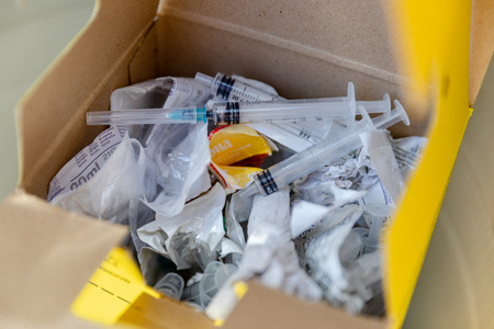 MINSK, BELARUS - 1 JUNE, 2019: drug addict is tested for HIVのeditorial素材