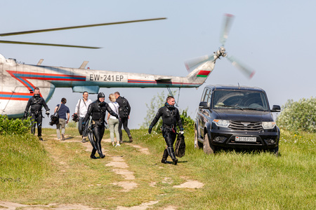 MINSK, BELARUS - 1 JUNE, 2019: rescue divers on combat missionのeditorial素材