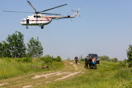 MINSK, BELARUS - 1 JUNE, 2019: rescue divers on combat missionのeditorial素材