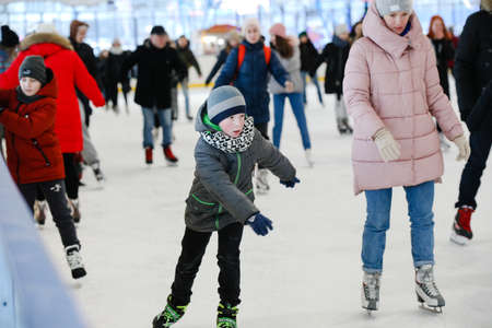 MINSK, BELARUS - February 25, 2020: people skate at the city rinkのeditorial素材
