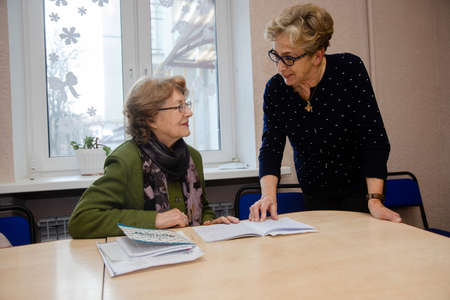 MINSK, BELARUS - February 25, 2020: older women learn English in a groupのeditorial素材
