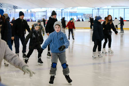 MINSK, BELARUS - February 25, 2020: people skate at the city rinkのeditorial素材