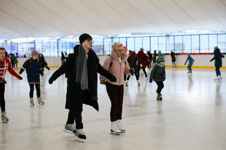 MINSK, BELARUS - February 25, 2020: people skate at the city rinkのeditorial素材