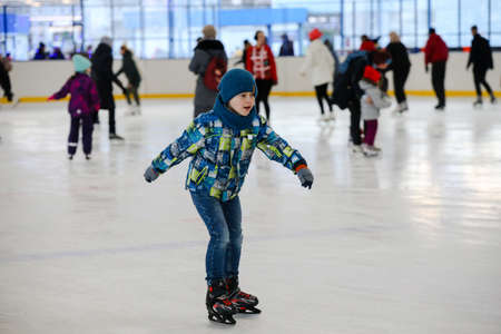 MINSK, BELARUS - February 25, 2020: people skate at the city rinkのeditorial素材