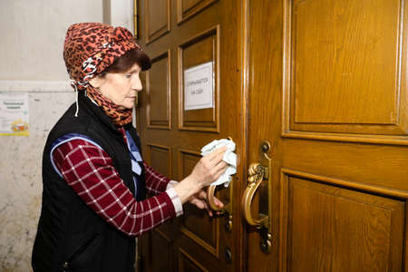 MINSK, BELARUS - February 25, 2020:  Coronavirus disinfection in an Orthodox churchのeditorial素材