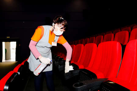 MINSK, BELARUS - February 25, 2020:  disinfection of the cinema from the coronavirusのeditorial素材