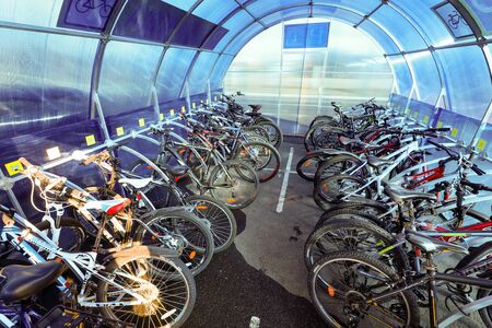MINSK, BELARUS - 1 MARCH, 2020: bicycle storage garage, bike parkingの写真素材