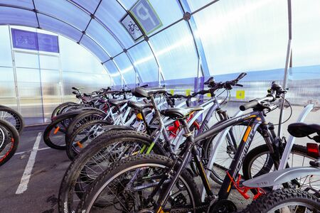 MINSK, BELARUS - 1 MARCH, 2020: bicycle storage garage, bike parkingの写真素材