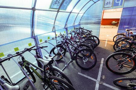 MINSK, BELARUS - 1 MARCH, 2020: bicycle storage garage, bike parkingの写真素材