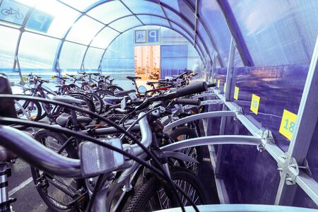 MINSK, BELARUS - 1 MARCH, 2020: bicycle storage garage, bike parkingの写真素材