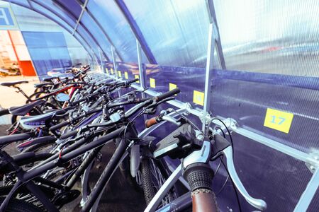 MINSK, BELARUS - 1 MARCH, 2020: bicycle storage garage, bike parkingの写真素材
