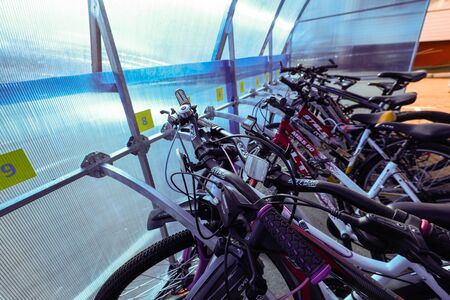 MINSK, BELARUS - 1 MARCH, 2020: bicycle storage garage, bike parkingの写真素材