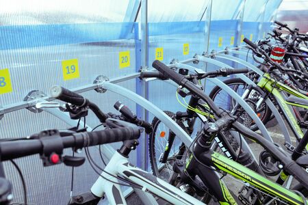 MINSK, BELARUS - 1 MARCH, 2020: bicycle storage garage, bike parkingの写真素材