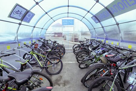MINSK, BELARUS - 1 MARCH, 2020: bicycle storage garage, bike parkingの写真素材