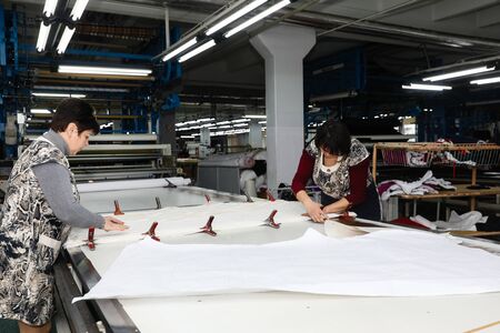 MINSK, BELARUS - 1 MARCH, 2020: coat and fur sewing factoryの写真素材