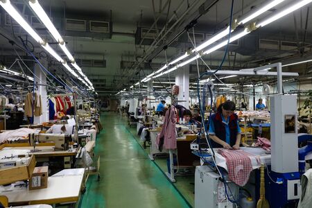 MINSK, BELARUS - 1 MARCH, 2020: coat and fur sewing factoryの写真素材