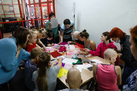 MINSK, BELARUS - 1 MARCH, 2020: children with cancer study in hospiceのeditorial素材