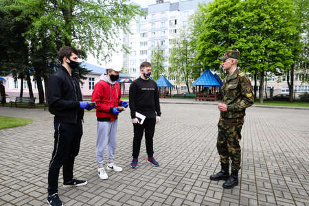 MINSK, BELARUS - 1 MARCH, 2020: draftees undergo a physical examination and go to serve in the army during the coronavirus pandemicのeditorial素材
