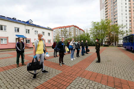 MINSK, BELARUS - 1 MARCH, 2020: draftees undergo a physical examination and go to serve in the army during the coronavirus pandemicのeditorial素材