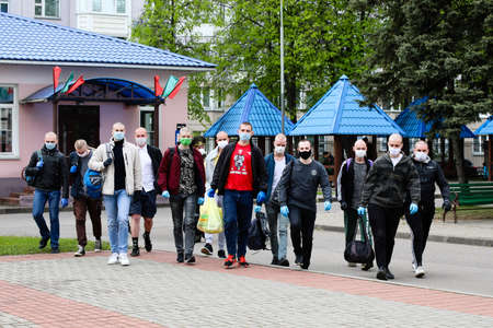 MINSK, BELARUS - 1 MARCH, 2020: draftees undergo a physical examination and go to serve in the army during the coronavirus pandemicのeditorial素材