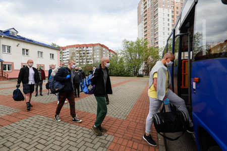 MINSK, BELARUS - 1 MARCH, 2020: draftees undergo a physical examination and go to serve in the army during the coronavirus pandemicのeditorial素材