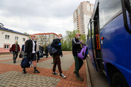 MINSK, BELARUS - 1 MARCH, 2020: draftees undergo a physical examination and go to serve in the army during the coronavirus pandemicのeditorial素材