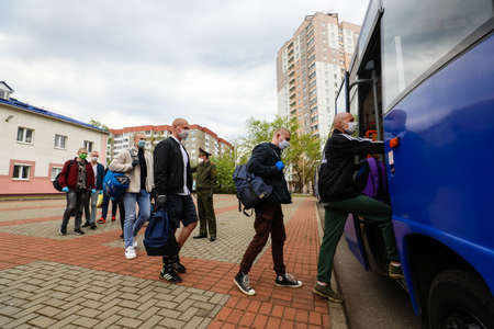 MINSK, BELARUS - 1 MARCH, 2020: draftees undergo a physical examination and go to serve in the army during the coronavirus pandemicのeditorial素材