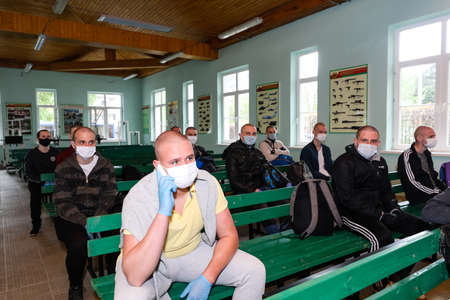 MINSK, BELARUS - 1 MARCH, 2020: draftees undergo a physical examination and go to serve in the army during the coronavirus pandemicのeditorial素材