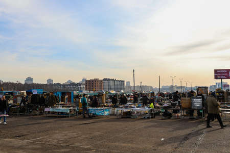 MINSK, BELARUS - 1 MARCH, 2020: flea market. sellers sell consumer goodsのeditorial素材
