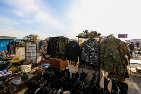 MINSK, BELARUS - 1 MARCH, 2020: flea market. sellers sell consumer goodsのeditorial素材
