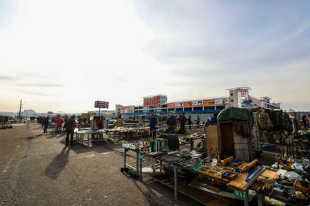 MINSK, BELARUS - 1 MARCH, 2020: flea market. sellers sell consumer goodsのeditorial素材