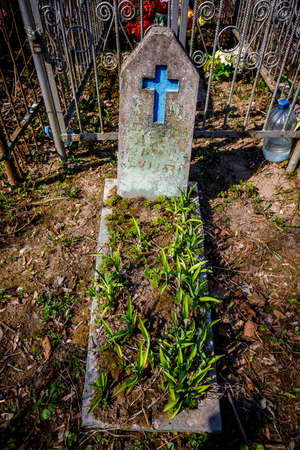 MINSK, BELARUS - 1 MAY, 2019: abandoned Orthodox cemetery in sunny spring weatherのeditorial素材