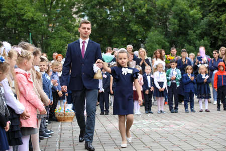 MINSK, BELARUS - 9 AUGUST, 2020: children go to the first grade of schoolのeditorial素材
