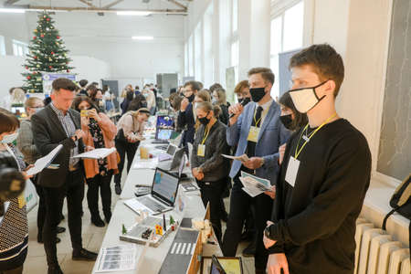 MINSK, BELARUS - 1 March, 2022: student exhibition of scientific inventionsのeditorial素材