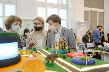 MINSK, BELARUS - 1 March, 2022: student exhibition of scientific inventionsのeditorial素材
