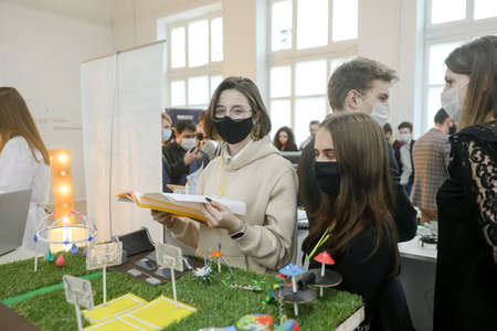 MINSK, BELARUS - 1 March, 2022: student exhibition of scientific inventionsのeditorial素材