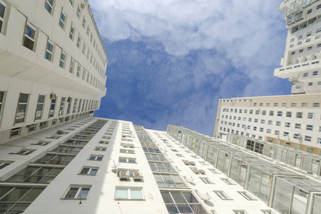 Skyscrapers from low angle view in modern cityの写真素材