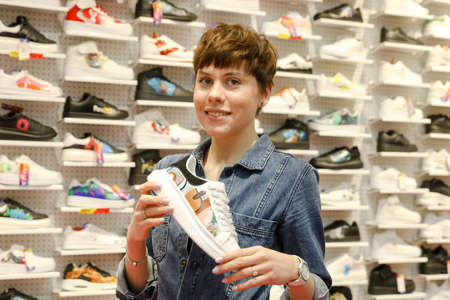 MINSK, BELARUS - 1 March, 2022: coloring and customization of sneakersのeditorial素材