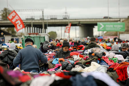 MINSK, BELARUS - 1 March, 2022: huge market for used clothes on the street