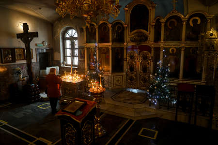 MINSK, BELARUS - 1 March, 2022: Orthodox came to church to pray for Sunday service